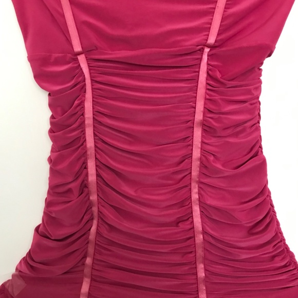 Rare Y2K Seduction Ruched Spaghetti Strap Top S Fit Ruffle Hem Magenta Pink - Picture 5 of 14